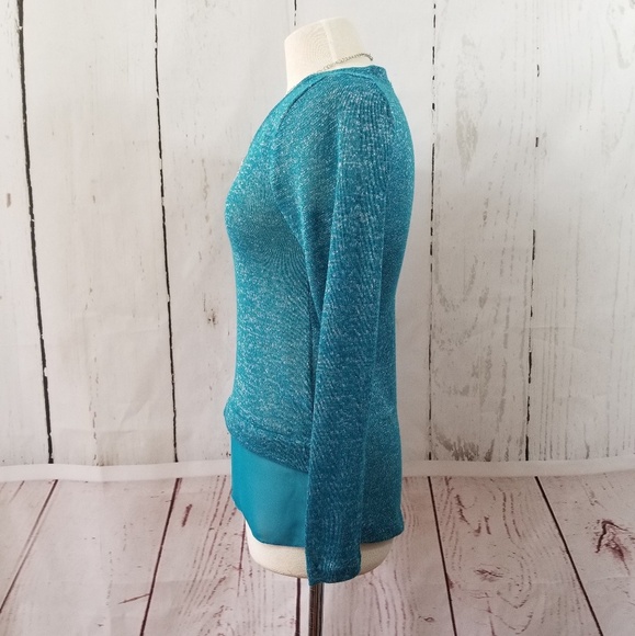 Teal Shimmer V-Neck Sweater Top - Picture 3 of 7